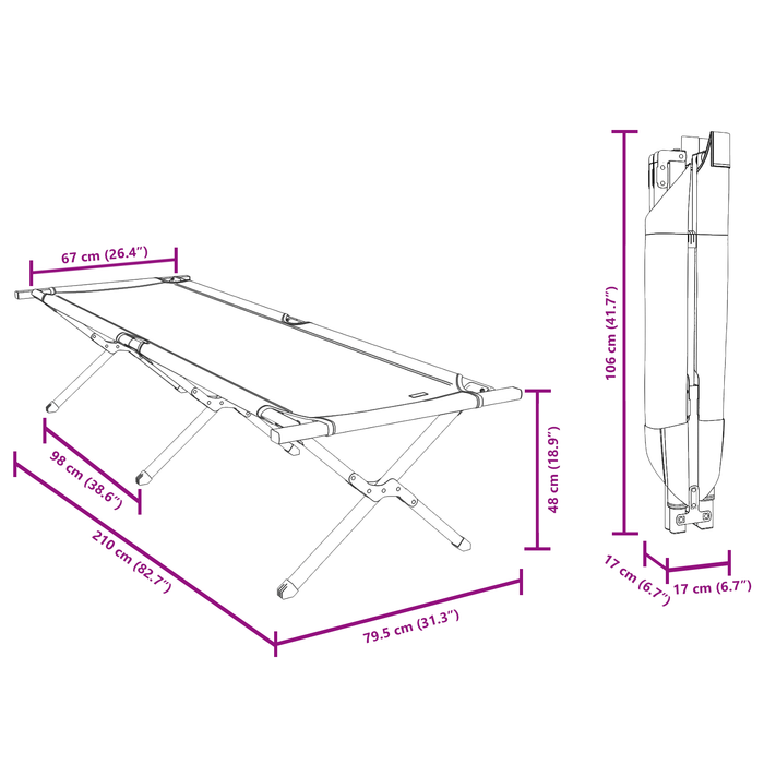 Letto Sole Pieghevole con Borsa Nero Tessuto Oxford 600D