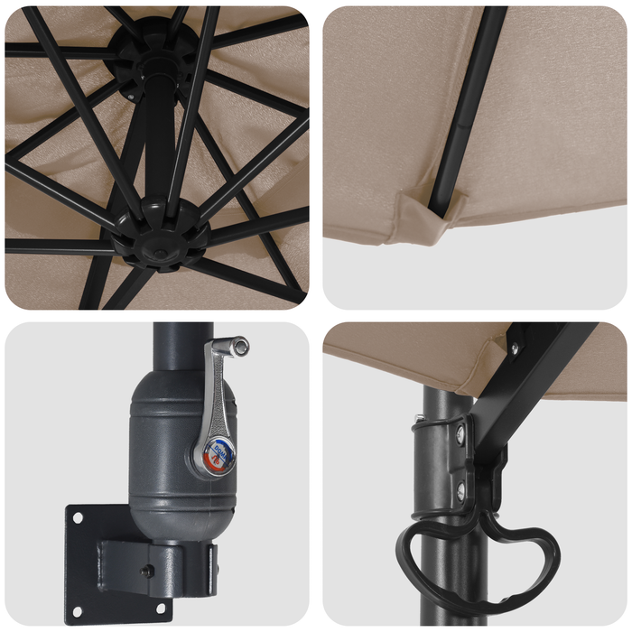 Ombrello da Patio Tortora Poliestere Grande Pieghevole