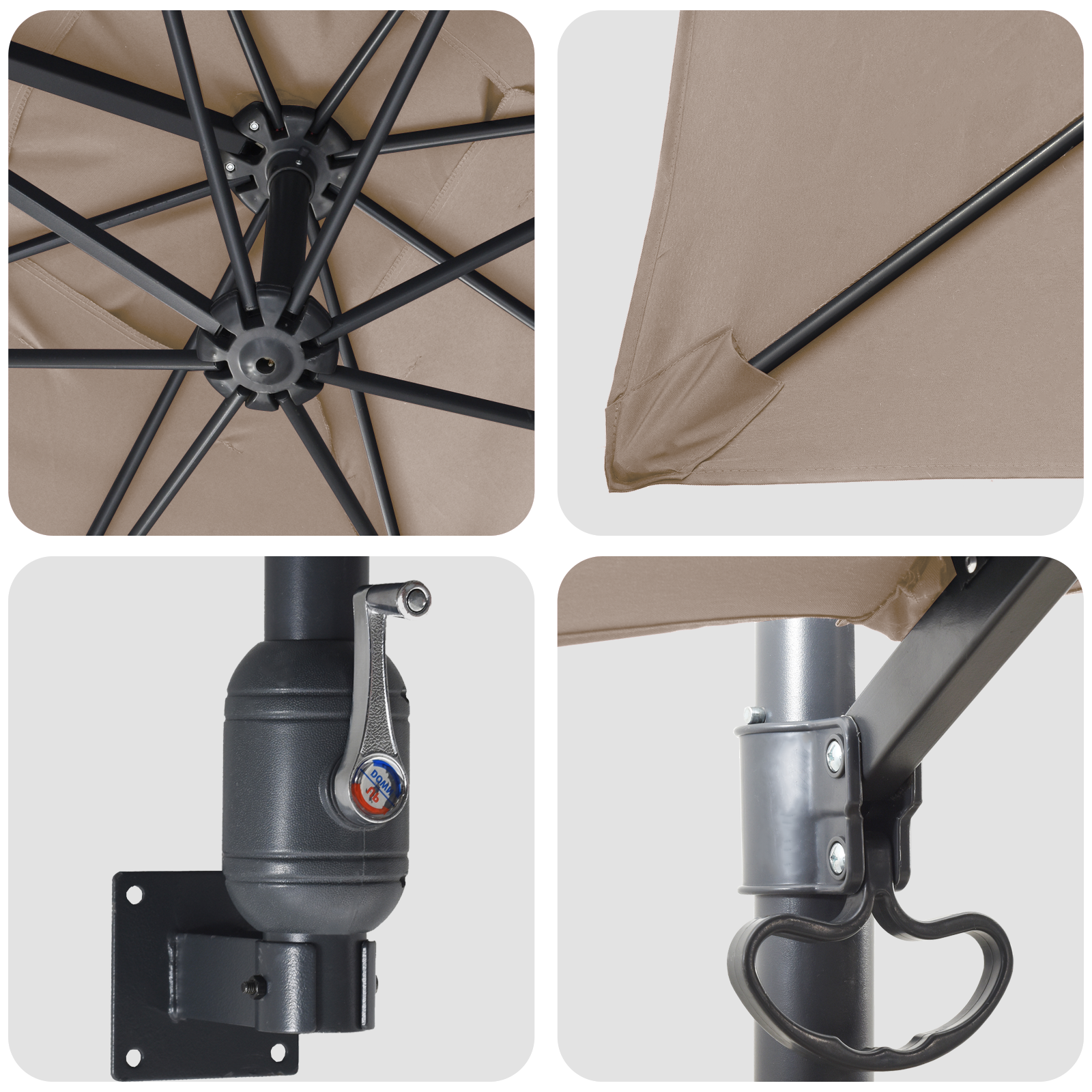 Ombrello da Patio Tortora Poliestere Grande Pieghevole