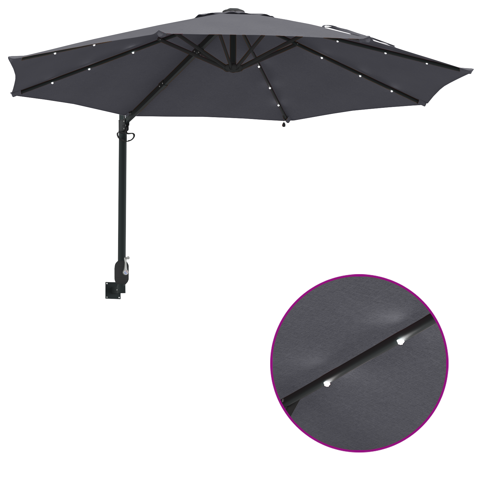Parasol da Giardino a Parete con LED Antracite 248 cm