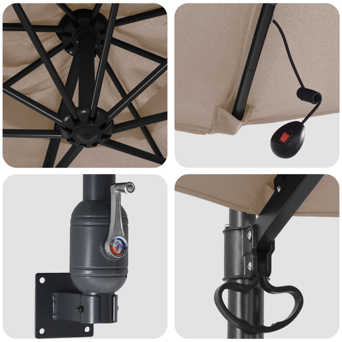 Ombrellone da Giardino Montato a Muro con LED Tortora 248 cm