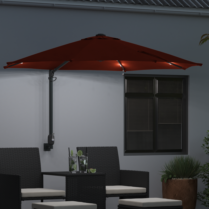 Ombrello da giardino a parete con LED terracotta 248 cm