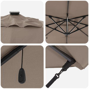 Ombrello a Sbalzo Roma con LED Tortora 286x285x270 cm Alluminio