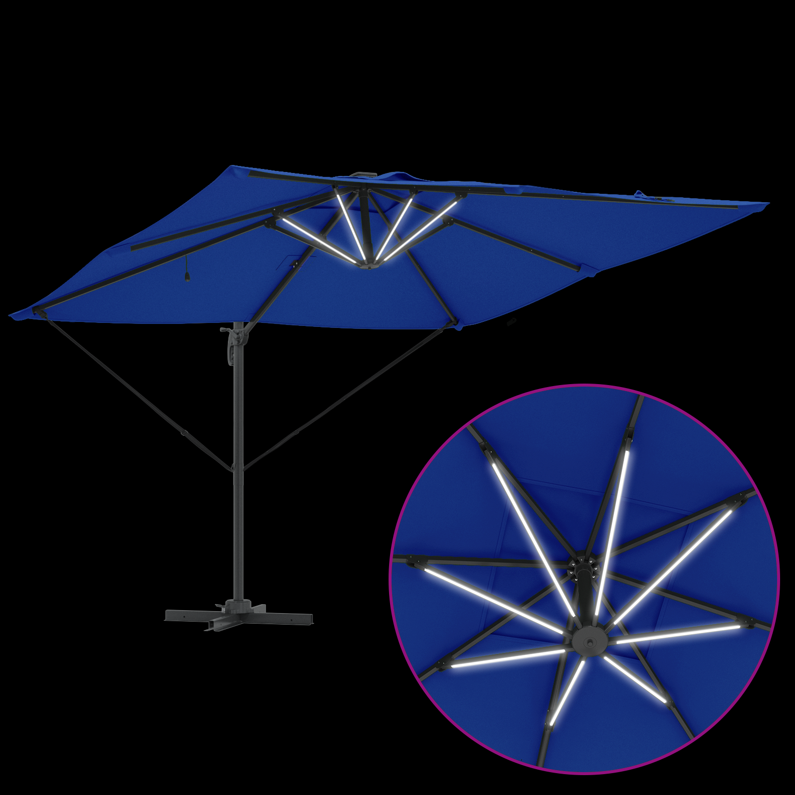 Parasol a sbalzo Roma con LED Blu Azzurro 286x285x270 cm Alluminio