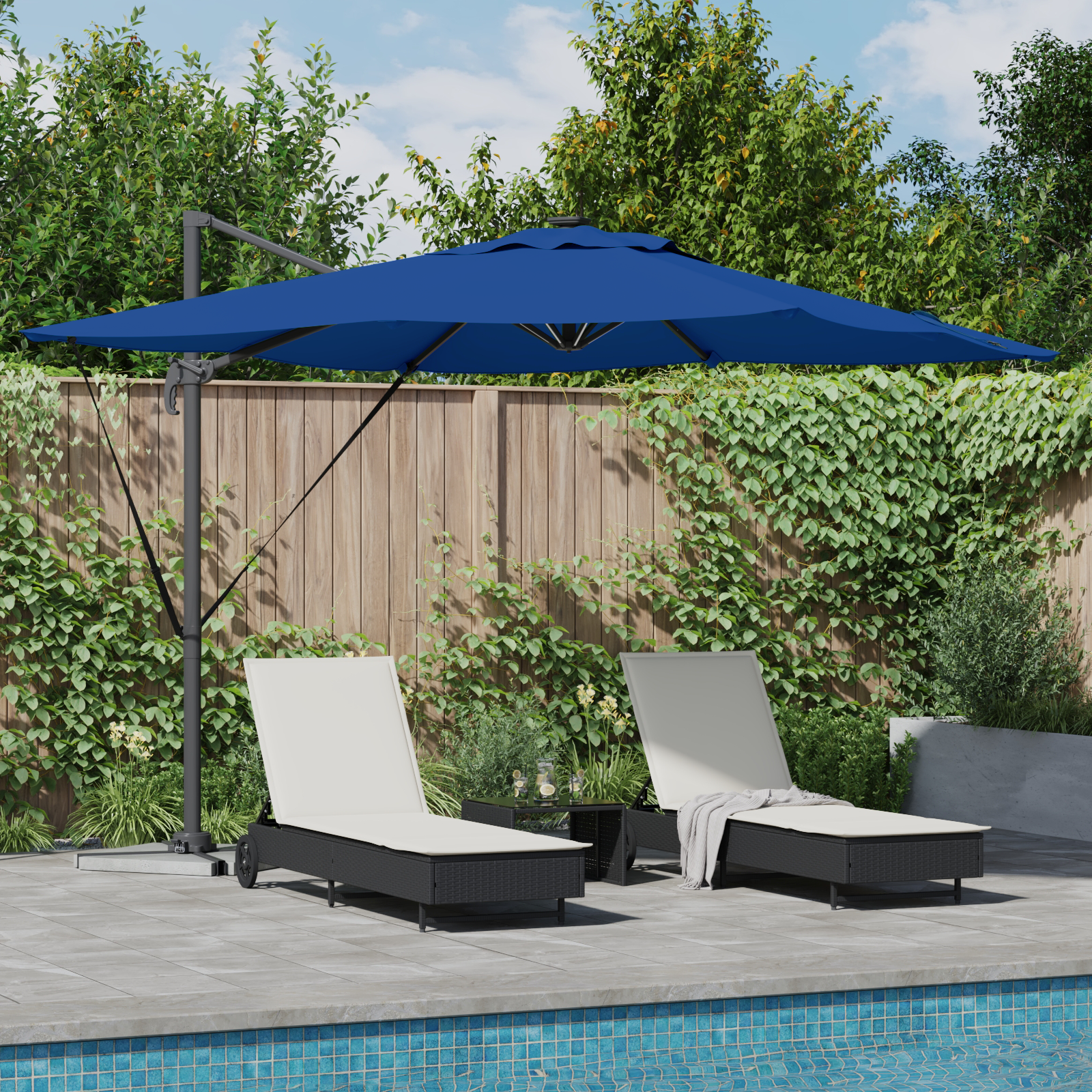 Parasol a sbalzo Roma con LED Blu Azzurro 286x285x270 cm Alluminio