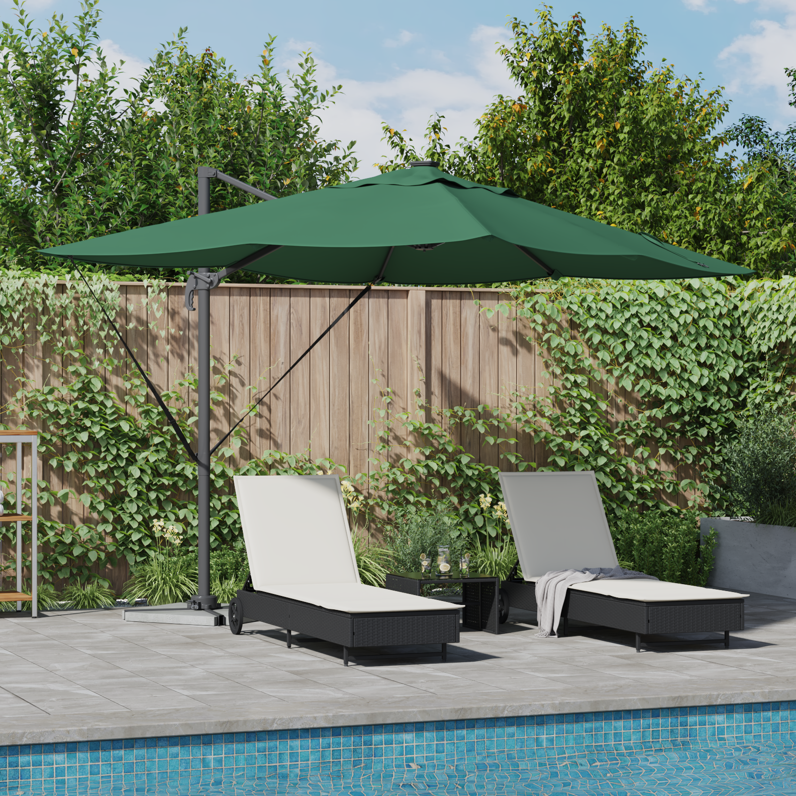 Parasol Roma a sbalzo con LED Verde 352x251x265 cm Alluminio