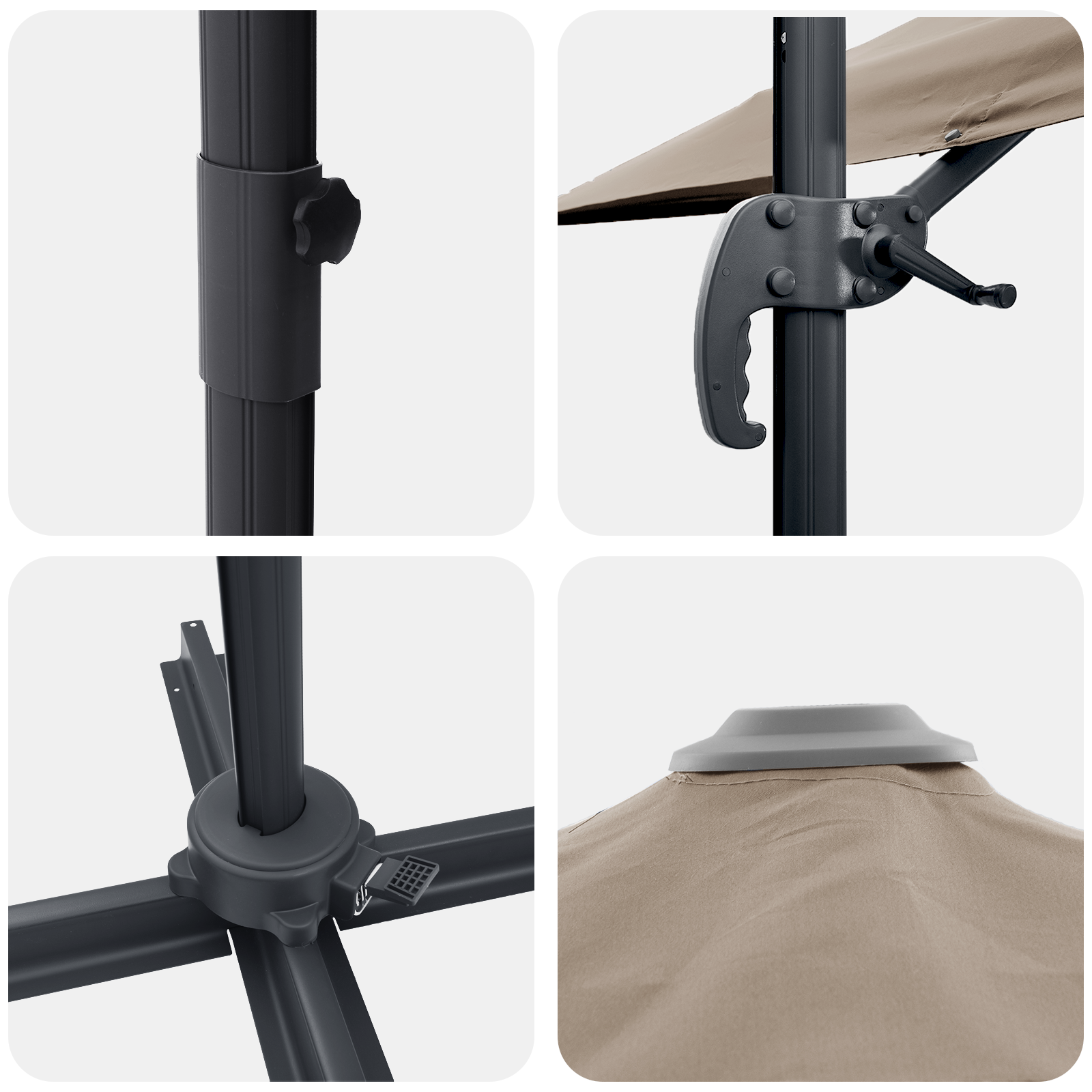 Ombrello a Sbalzo Tortora Poliestere Grande Pieghevole