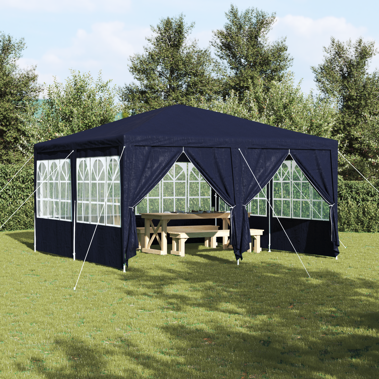 Tenda Feste con 8 Pareti Laterali Blu 4x4 m PE