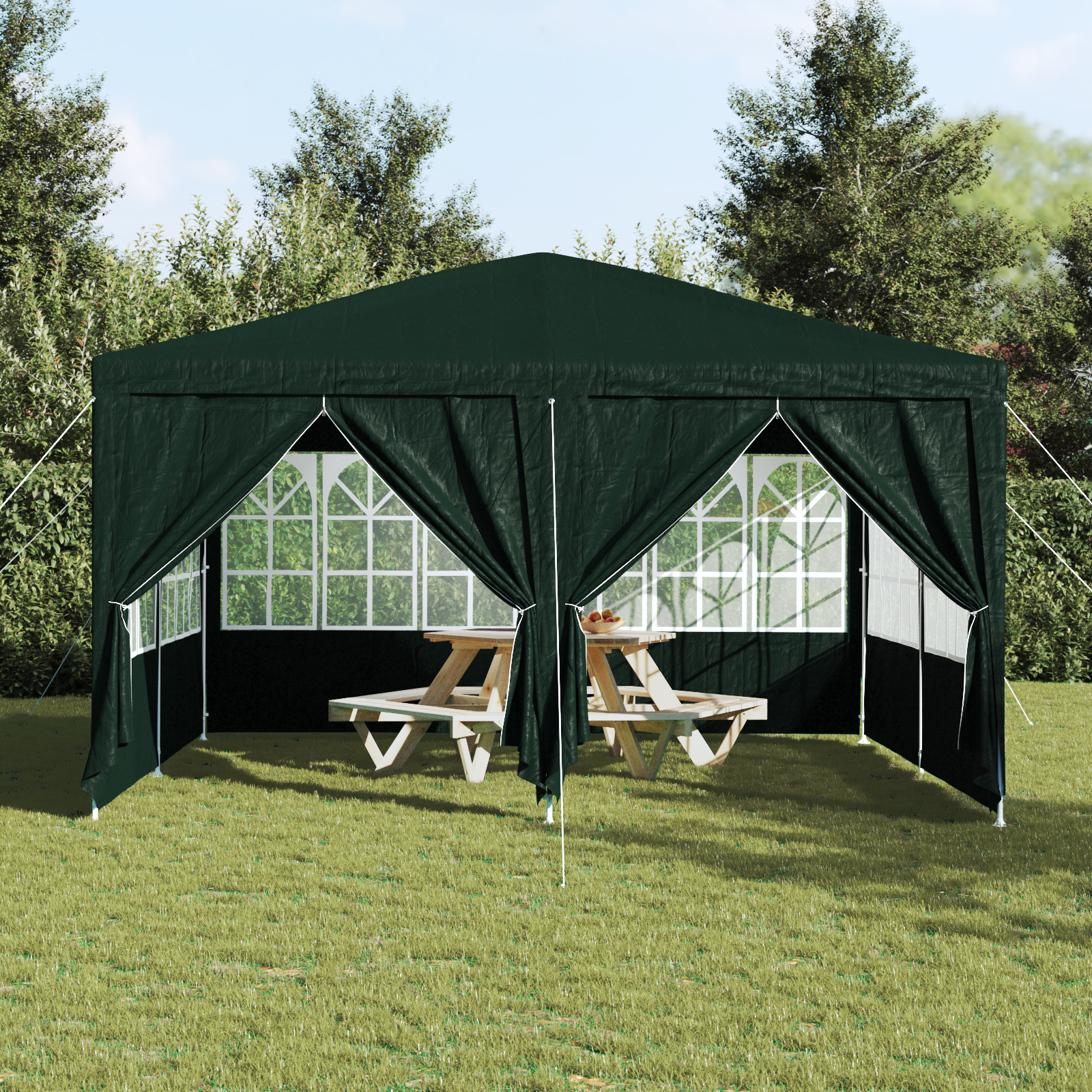 Tenda da Festa con 8 Pareti Laterali Verde 4x4 m PE