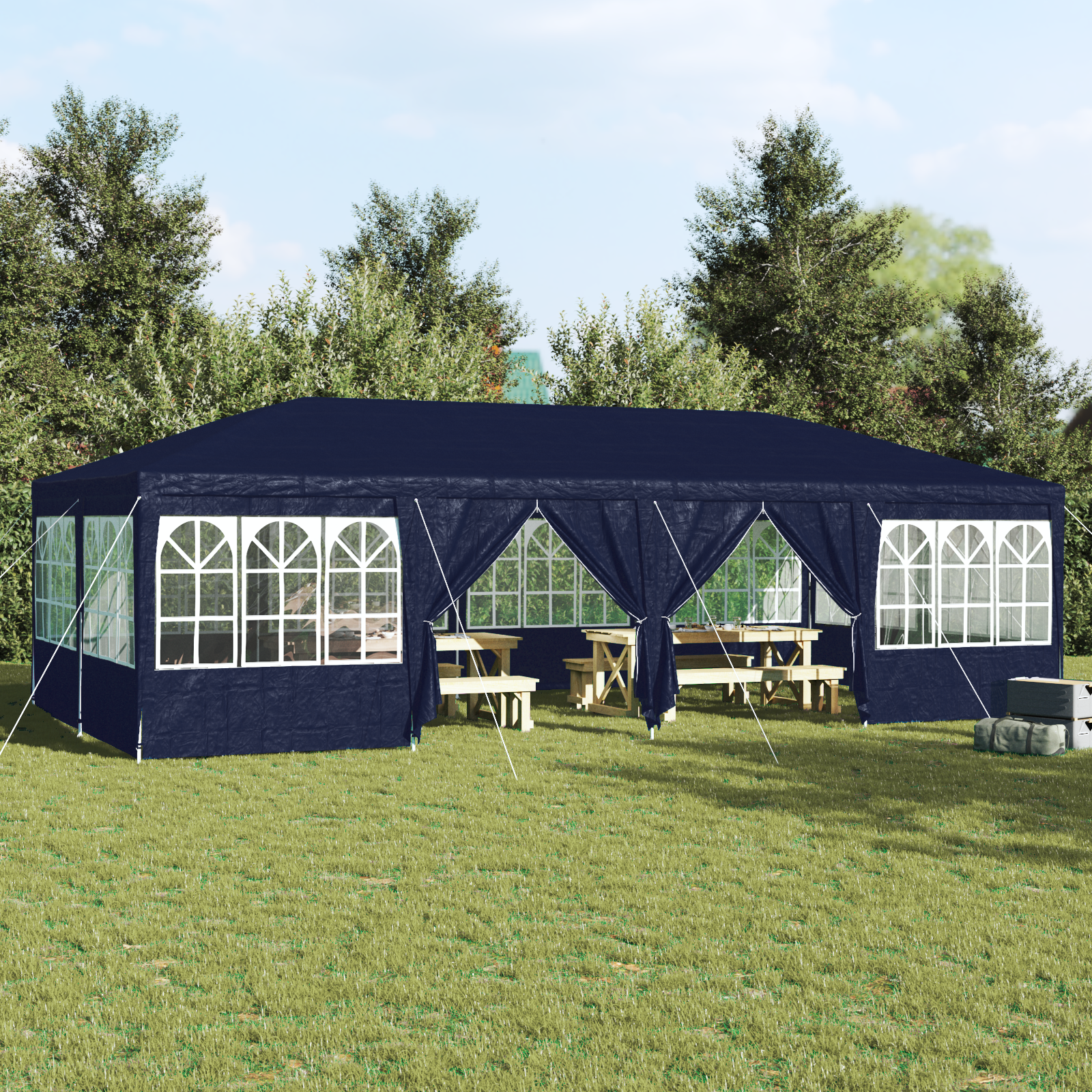 Tenda da festa con 12 pareti laterali blu 8x4 m PE