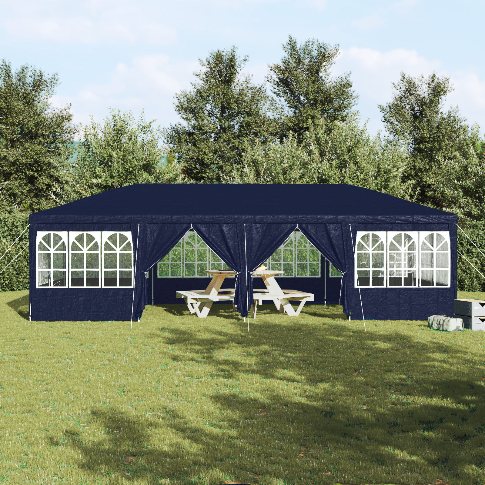 Tenda da festa con 12 pareti laterali blu 8x4 m PE