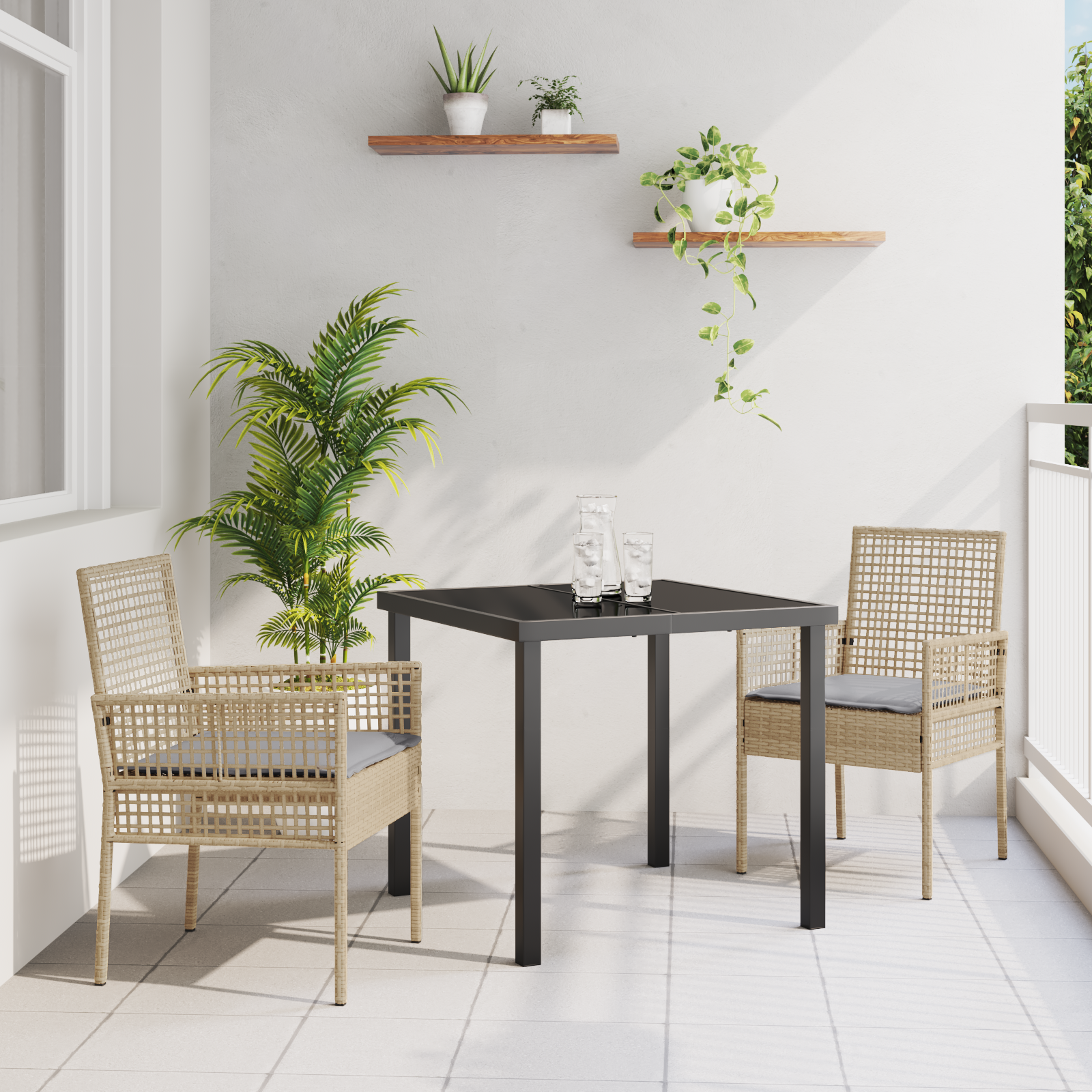 Sedie da Giardino  2 pz con Cuscini Beige in Polyrattan