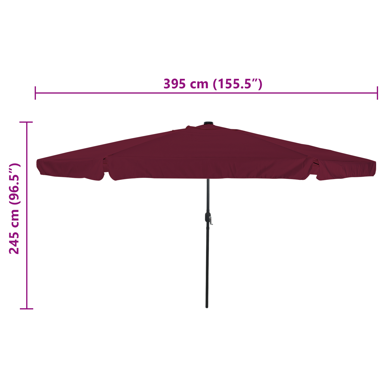 Parasol da giardino  con luci LED Ø395x245 cm Rosso Bordeaux