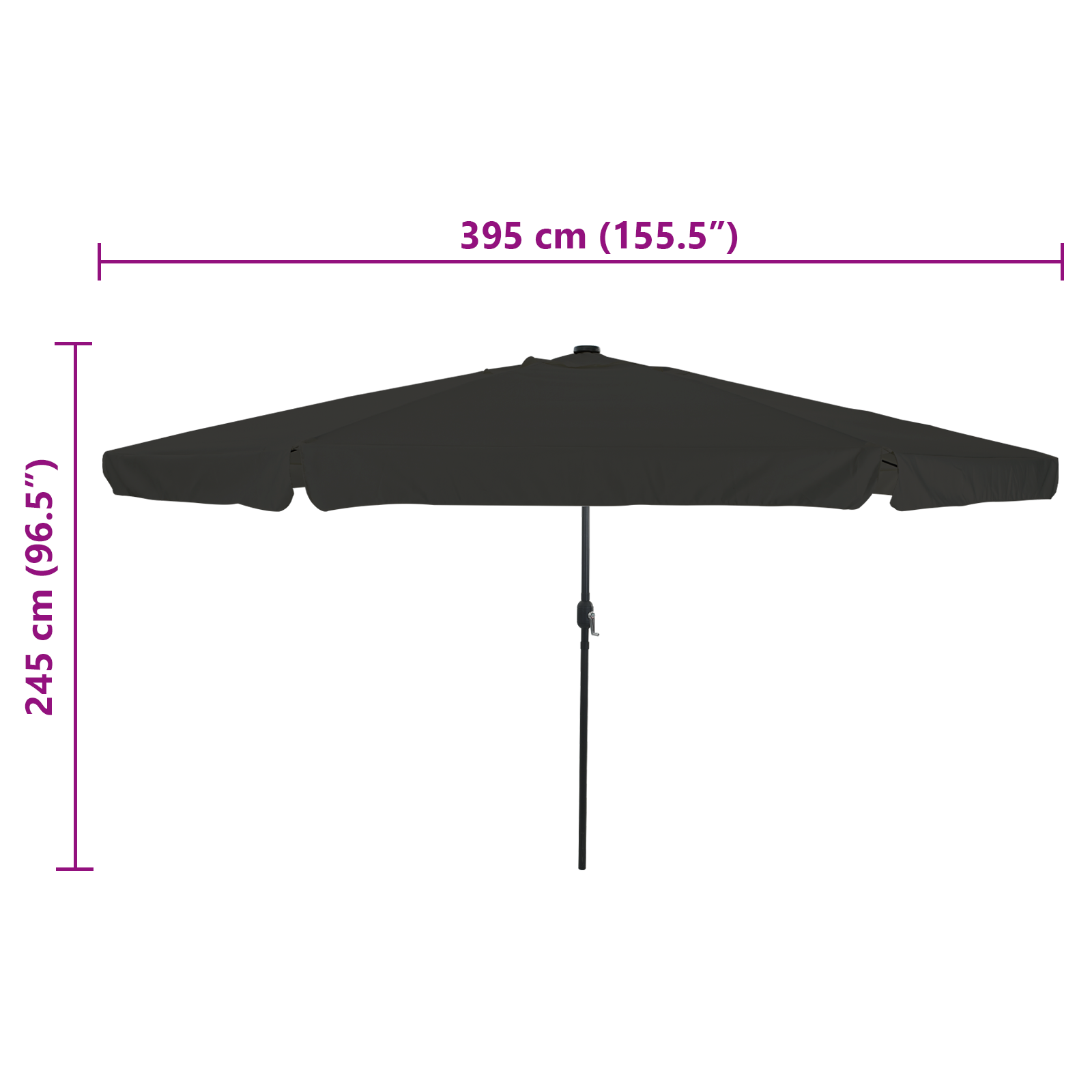 Parasol da Giardino  con Luci LED Ø395x245 cm Nero