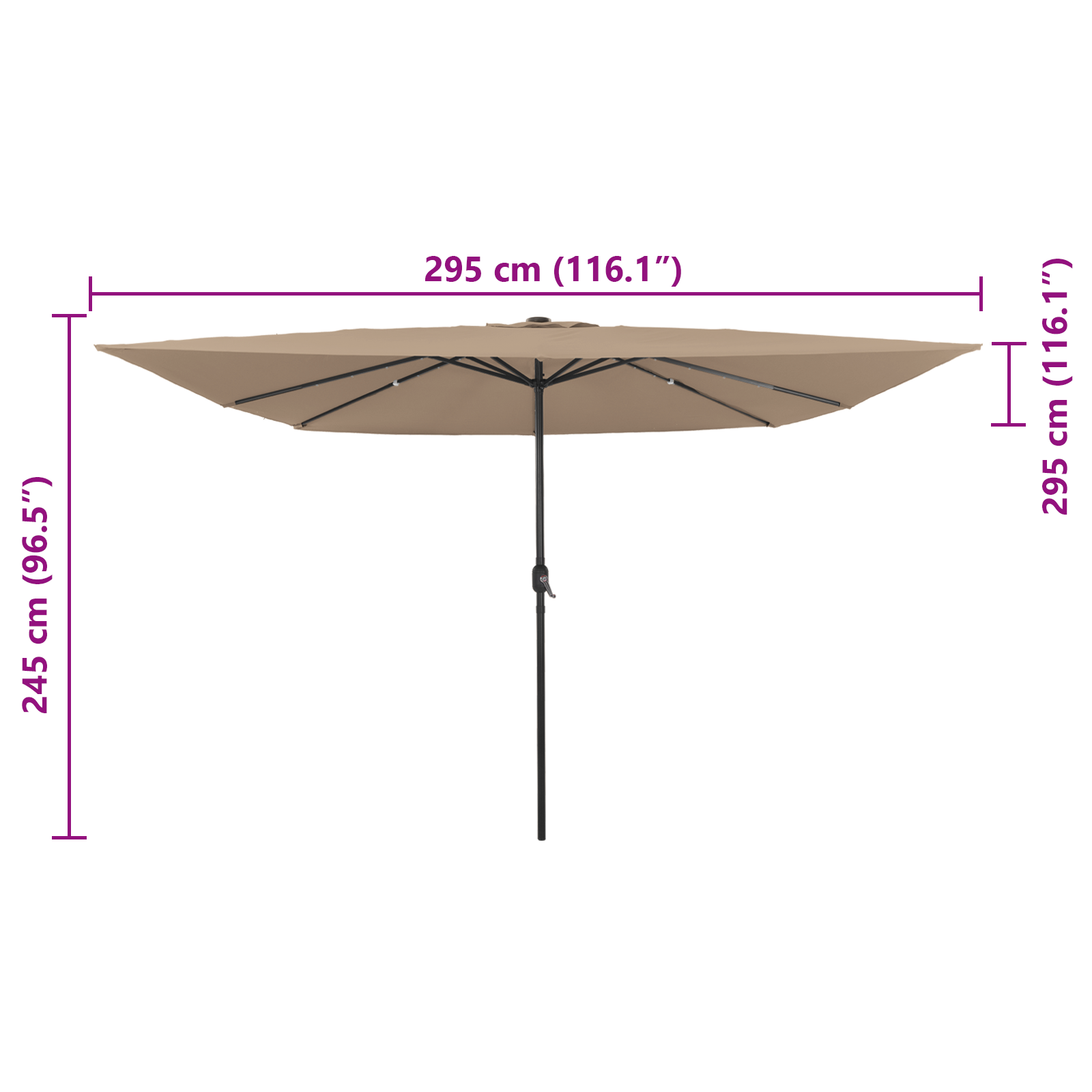 Parasol da Giardino Quadrato  con Luci LED 295x245 cm Tortora