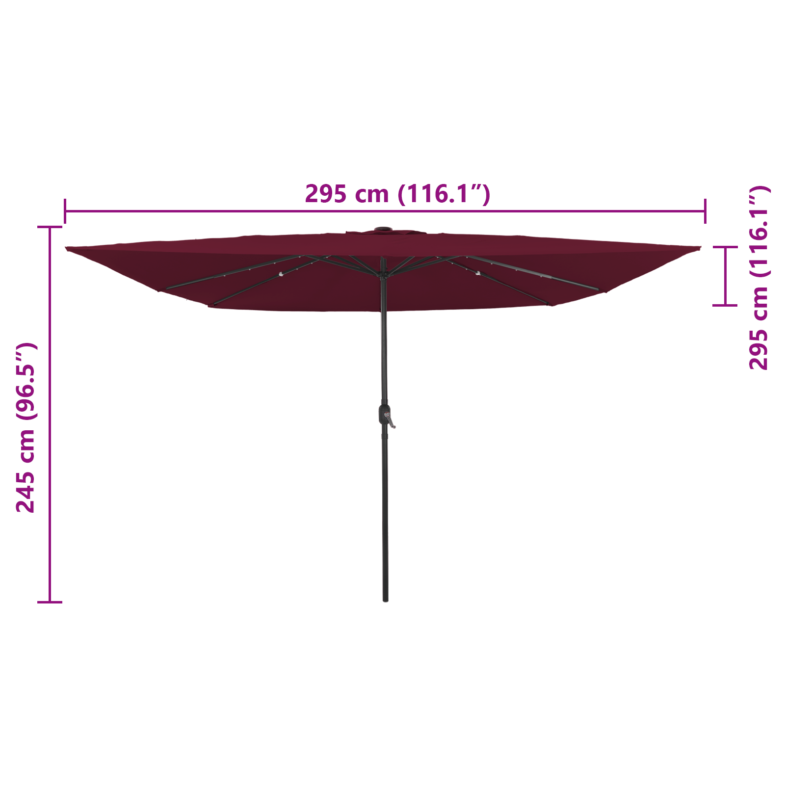 Parasol quadrato da giardino  con luci LED 295x245 cm Bordeaux