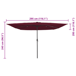 Parasol quadrato da giardino  con luci LED 295x245 cm Bordeaux