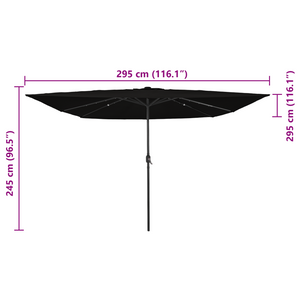 Parasol da giardino quadrato  con luci LED 295x245 cm  Nero
