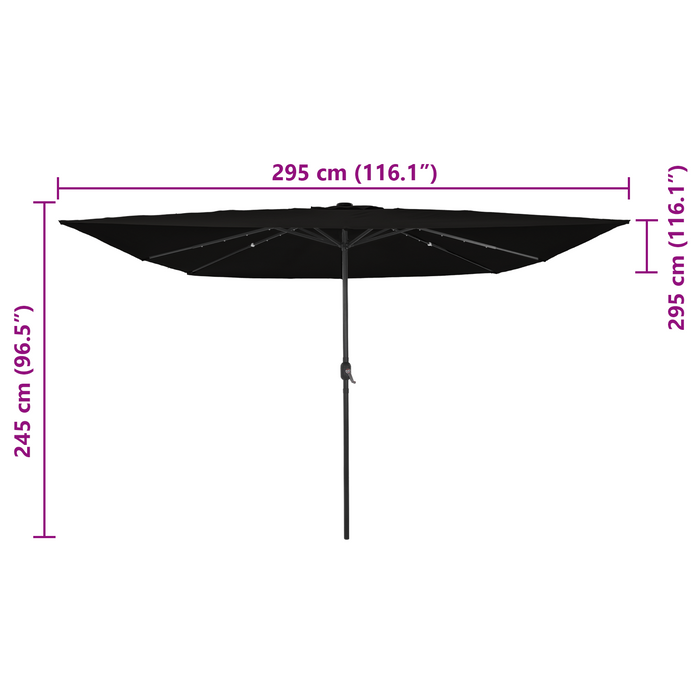 Parasol da giardino quadrato  con luci LED 295x245 cm  Nero