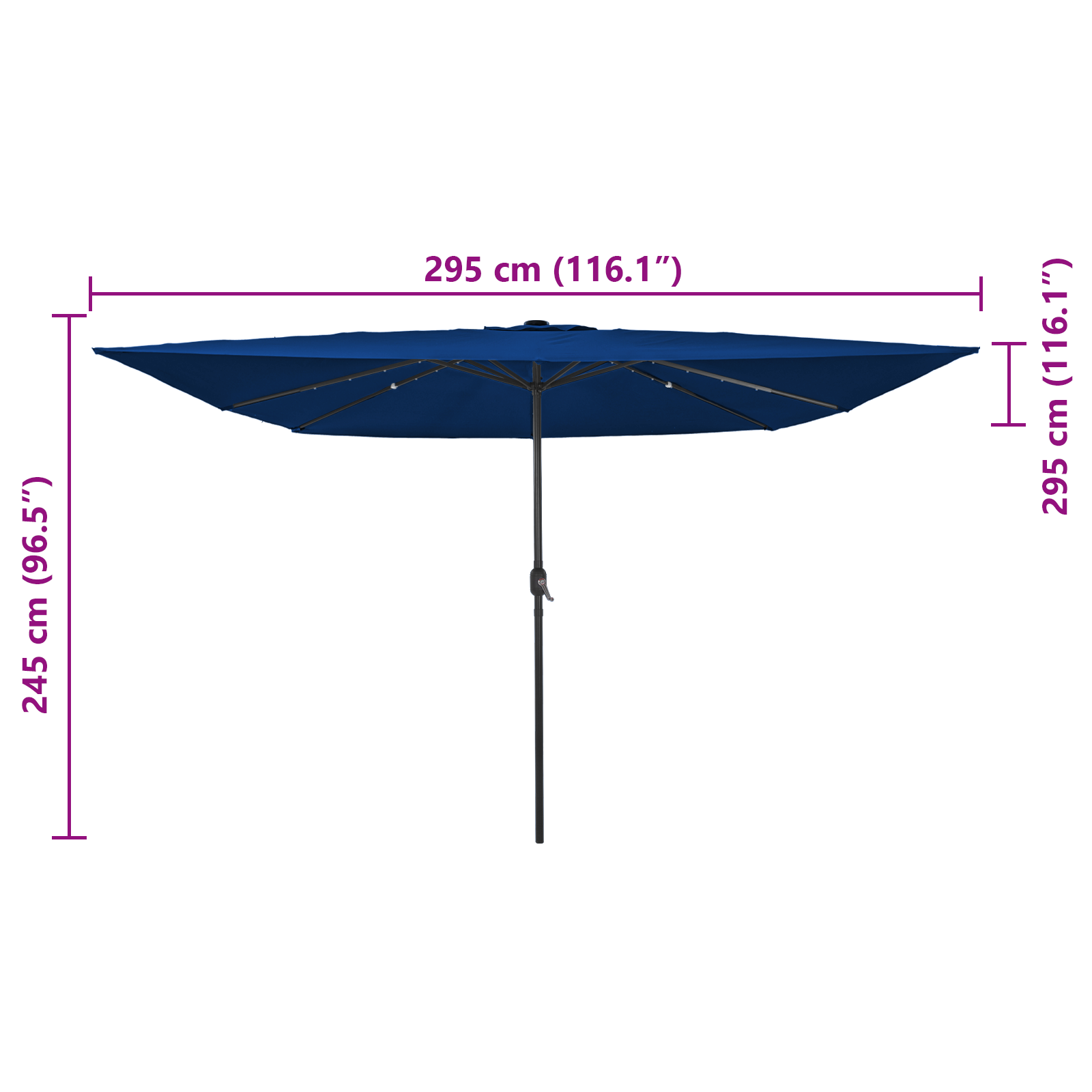 Parasol quadrato da giardino  con luci LED 295x245 cm Blu