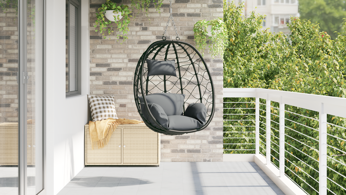 Cesto per Sedia a Uovo Appesa senza Staffa in Rattan Tecnologico Antracite