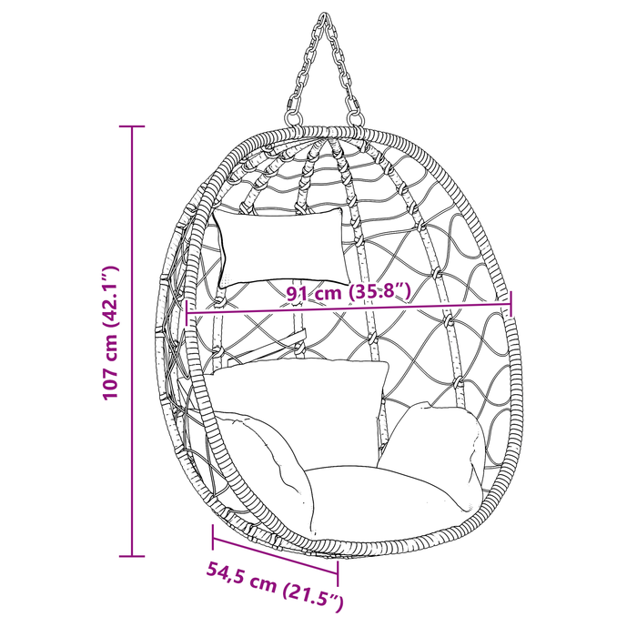 Cesto per Sedia a Uovo Appesa senza Staffa in Rattan Tecnologico Antracite