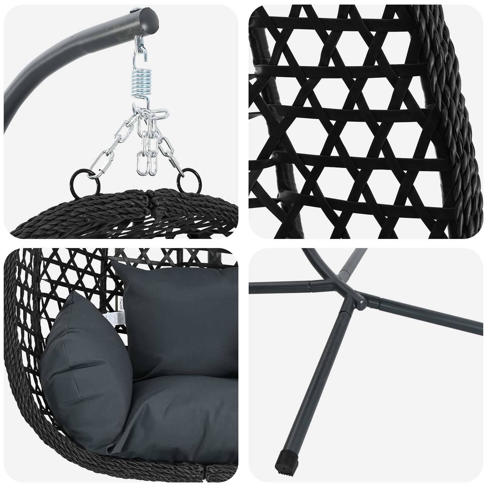 Sedia a Uovo Appesa con Supporto Antracite Rattan Polimerico