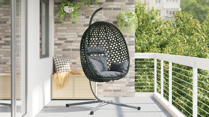 Sedia a Uovo Appesa con Supporto Antracite Rattan Polimerico