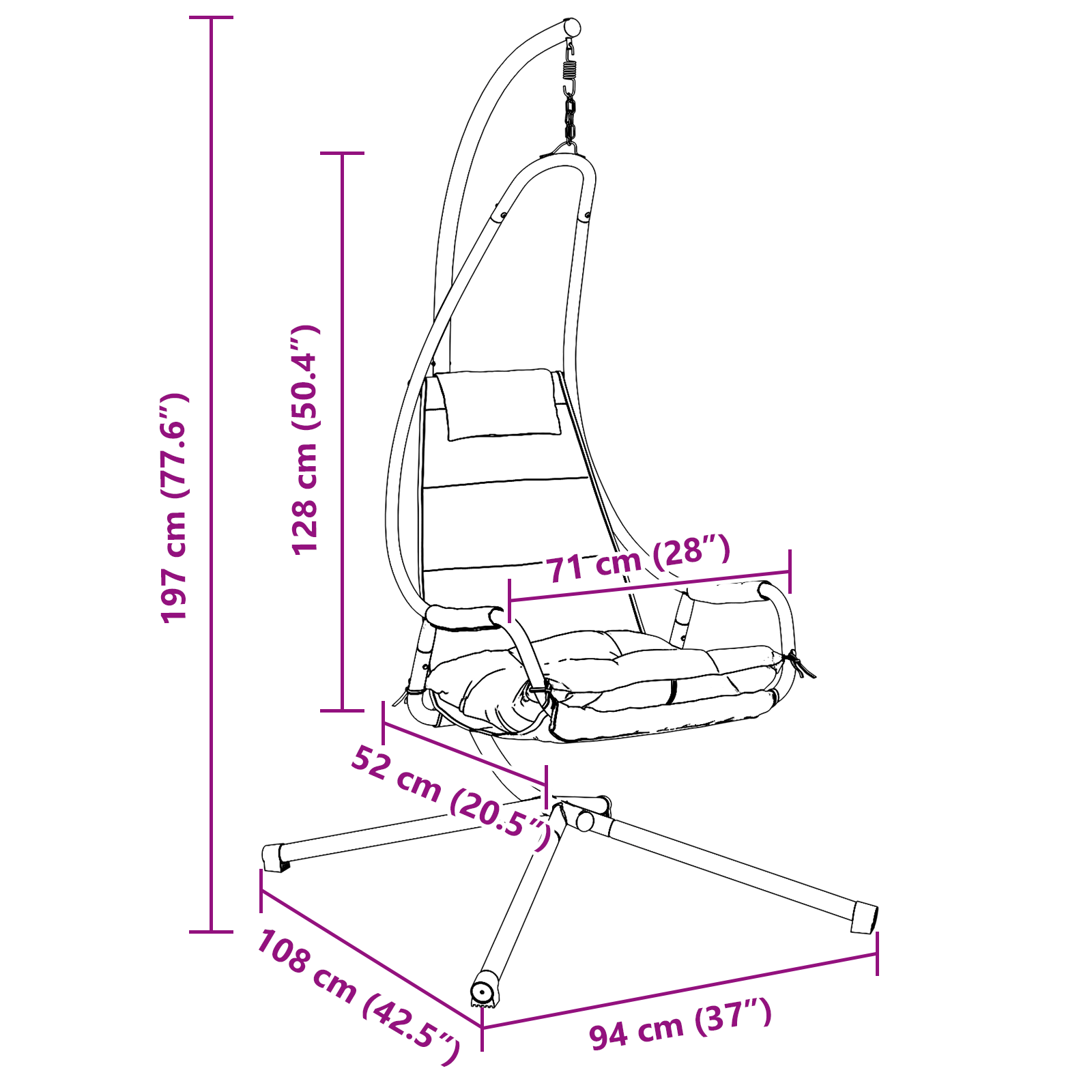 Sedia Appesa con Supporto e Cuscino Caffè Acciaio