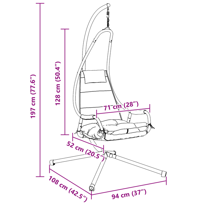 Sedia Appesa con Supporto e Cuscino Caffè Acciaio