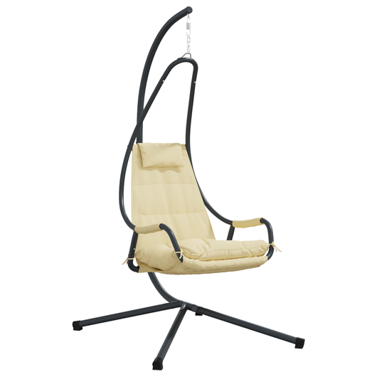 Sedia Appesa con Supporto e Cuscino Beige Acciaio