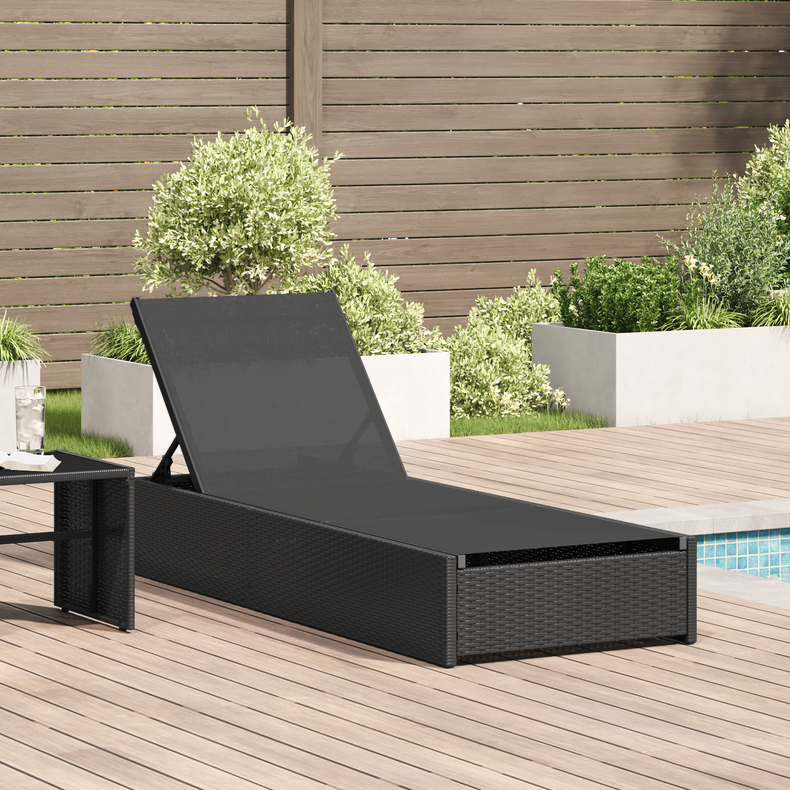 Lettino Prendisole Nero 60x200x27 cm Rattan Sintetico