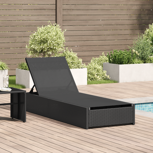 Lettino Prendisole Nero 60x200x27 cm Rattan Sintetico