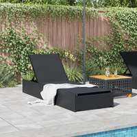 Lettino Prendisole Nero 60x200x27 cm Rattan Sintetico