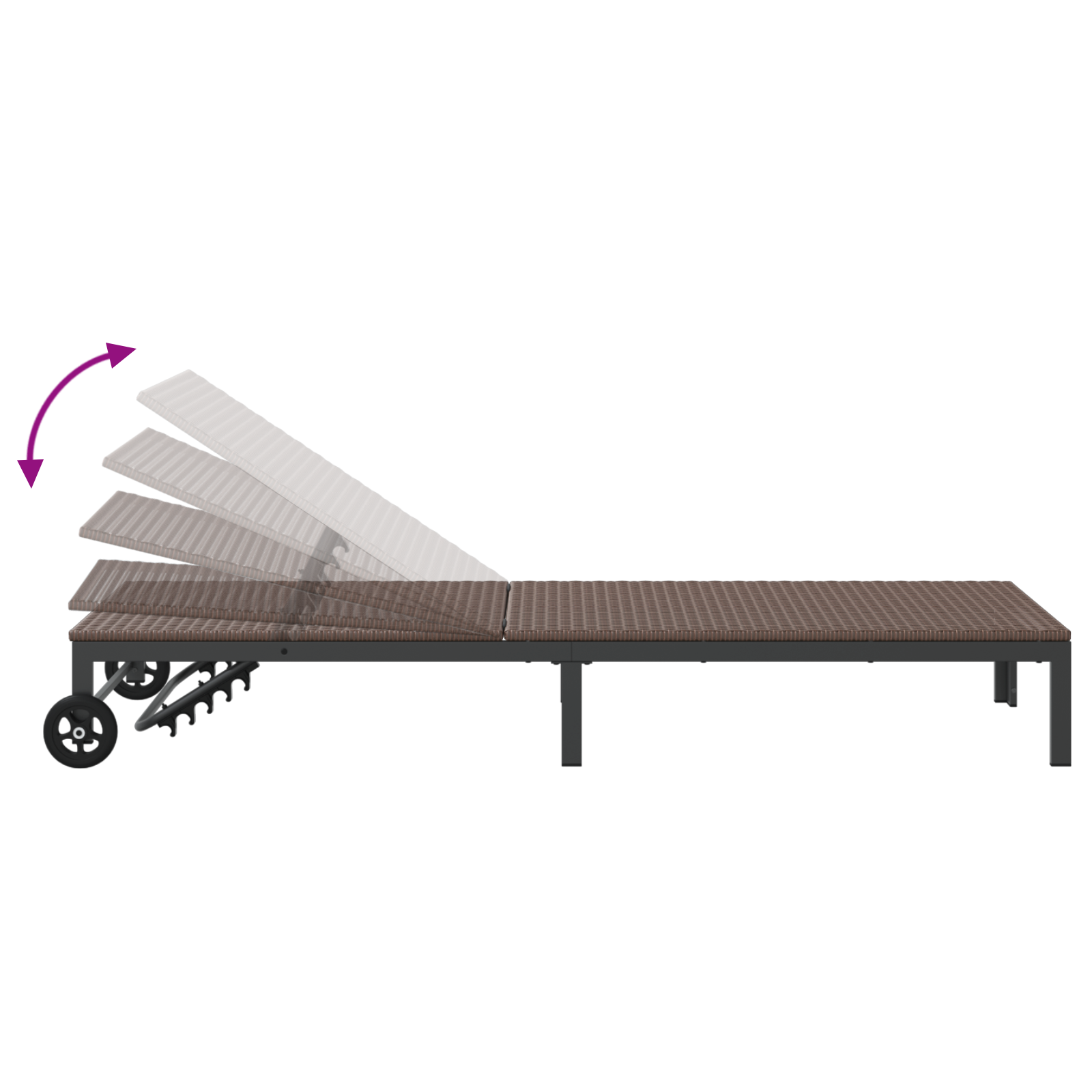 Lettino prendisole con ruote Rattan Poliestere Marrone