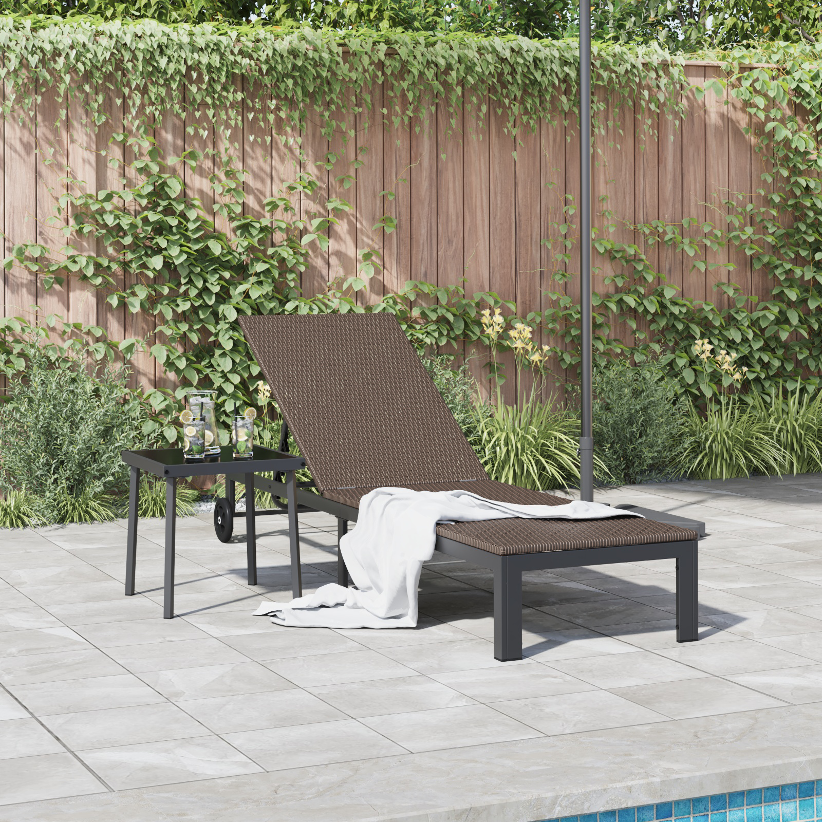 Lettino prendisole con ruote Rattan Poliestere Marrone