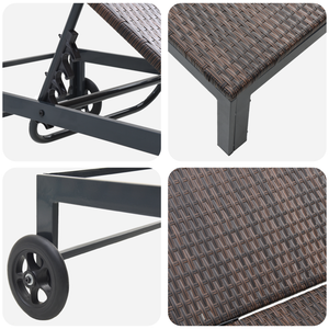 Lettini 2 pcs con Ruote e Tavolo Marrone in Polyrattan