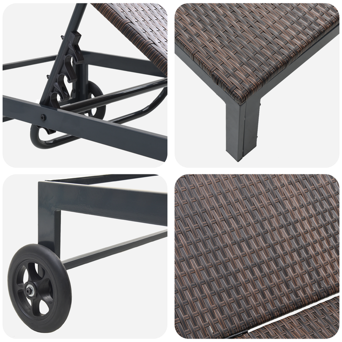 Lettini 2 pcs con Ruote e Tavolo Marrone in Polyrattan