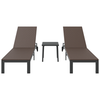 Lettini 2 pcs con Ruote e Tavolo Marrone in Polyrattan