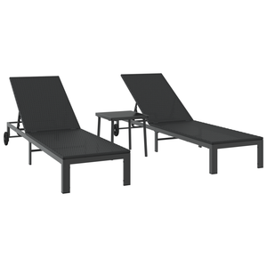 Lettini 2 pcs con Ruote e Tavolo Nero Polyrattan