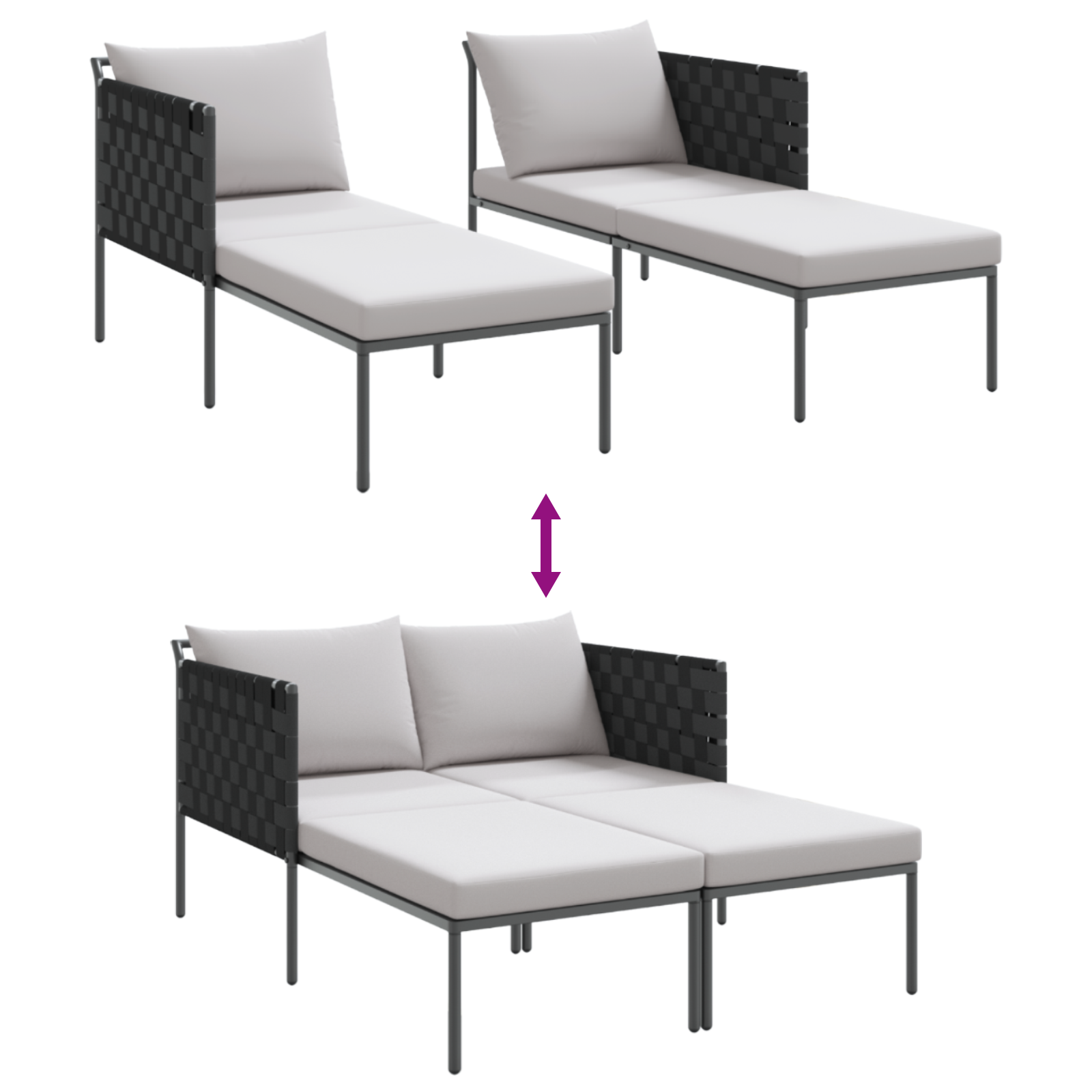 Lettino prendisole con cuscini per 2 persone Anthracite 115x153x69,5 cm Acciaio