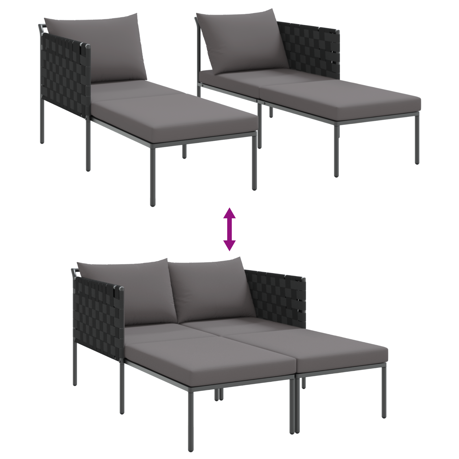 Lettino prendisole con cuscini per 2 persone Anthracite 115x153x69,5 cm Acciaio