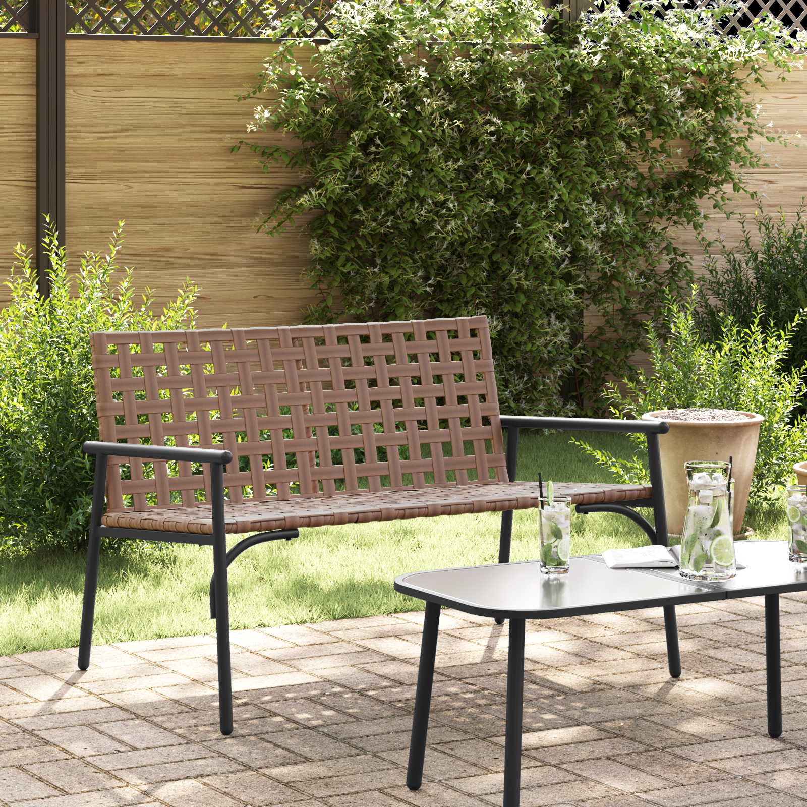Panchina da giardino  Nera 113x79x75 cm in Rattan