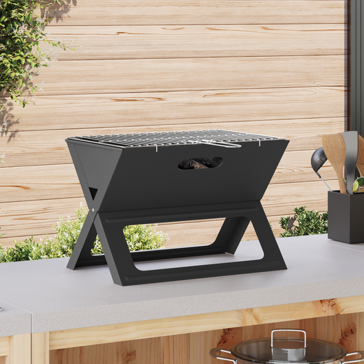 Griglia BBQ a Carbone - Pieghevole, Nera, 46x30x31 cm, Realizzata in Acciaio