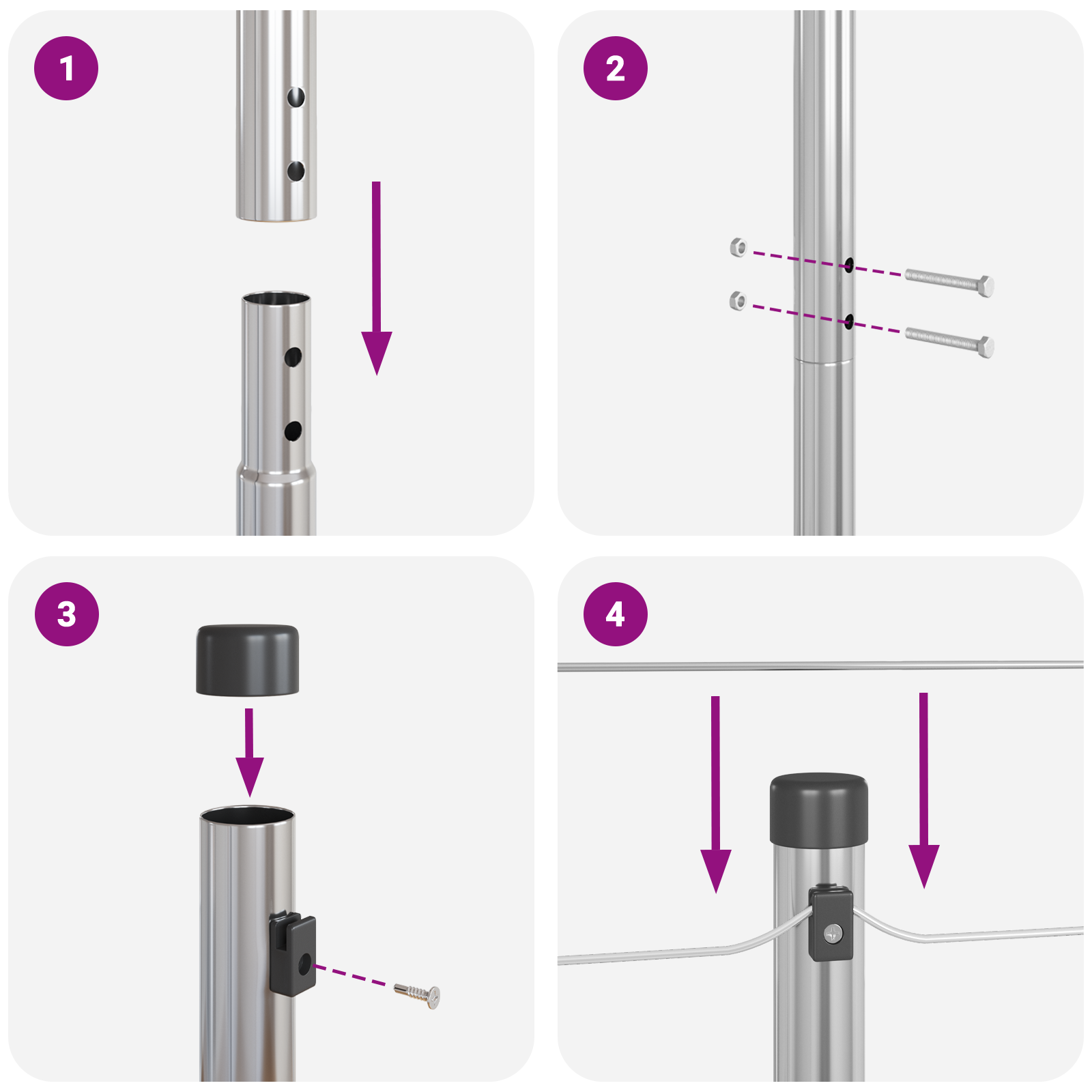 posta per recinzione 7 pz Ø32 mm 150 cm in acciaio zincato