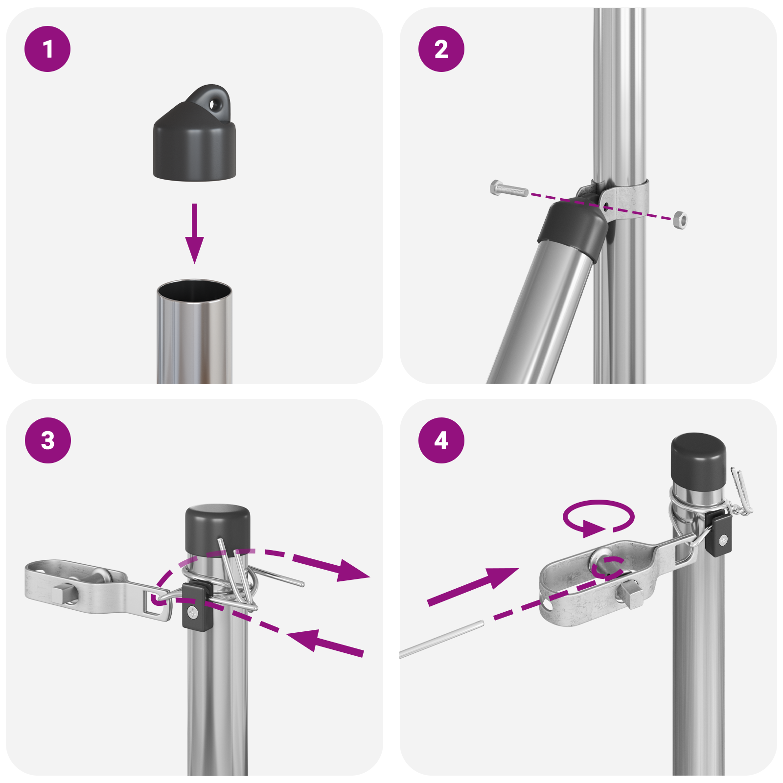 posta per recinzione 7 pz Ø32 mm 150 cm in acciaio zincato