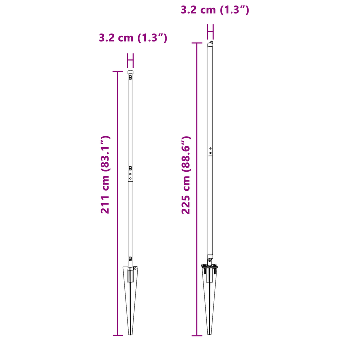 Paletti per Recinzione con Punta 7 pz Ø32 mm 180 cm Acciaio Zincato
