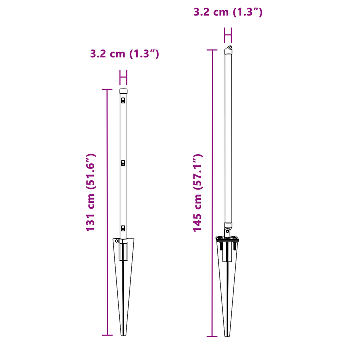Pali per recinzione con picchetto 7 pcs Ø32 mm 100 cm Acciaio zincato