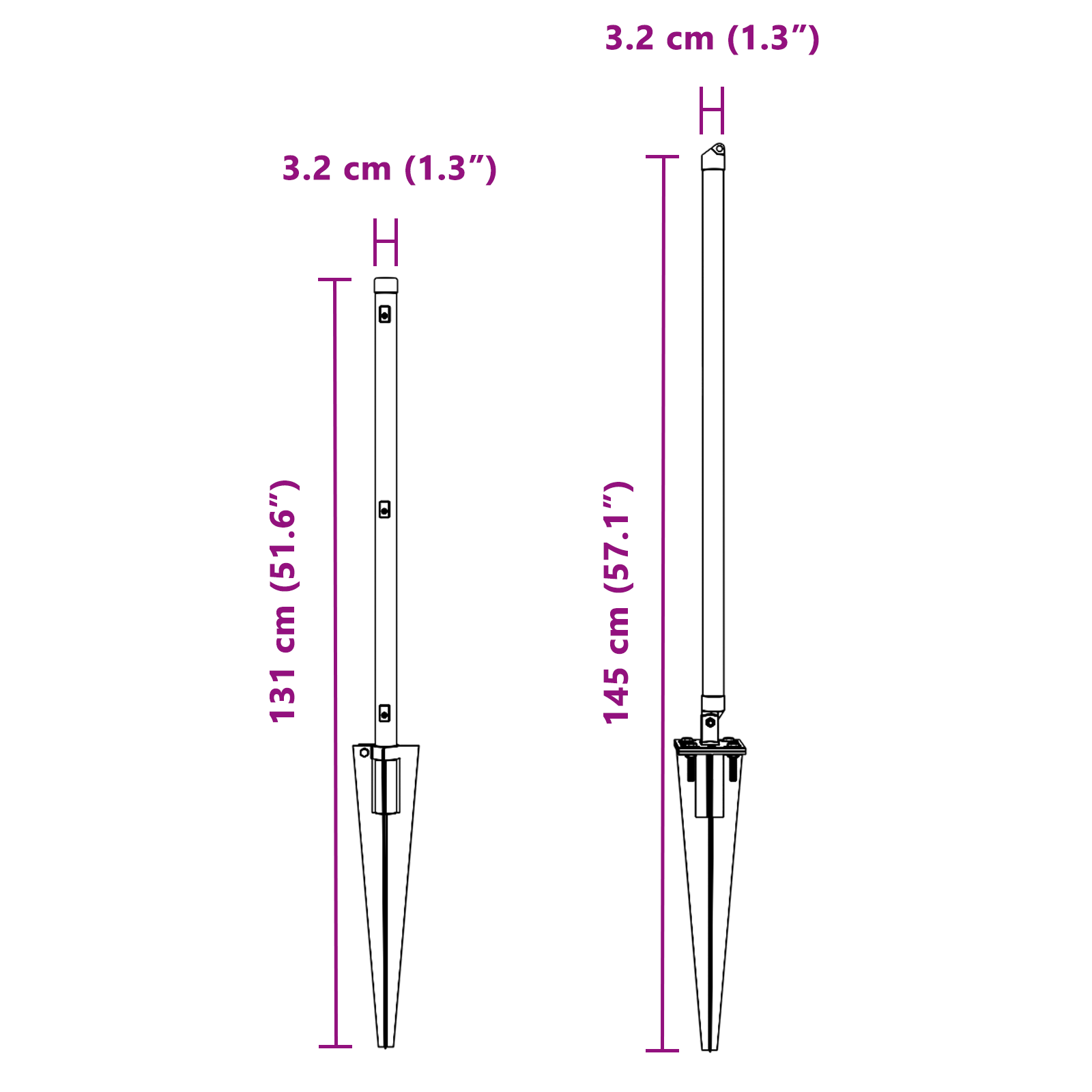 posta per recinzione con punta 13 pcs Ø32 mm 100 cm in acciaio zincato