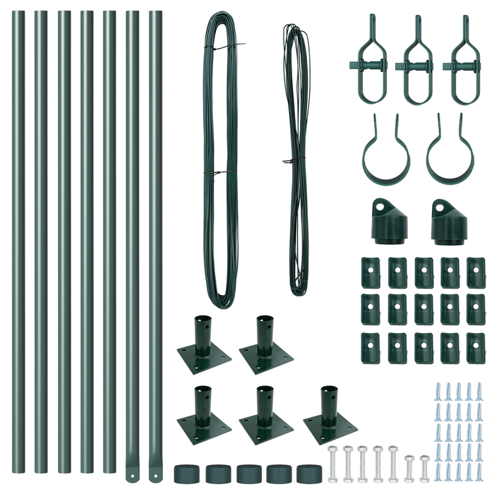 Pali per recinzione con piastre di base 7 pz Ø32mm 90cm Acciaio galvanizzato